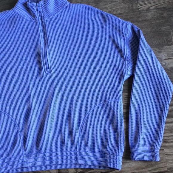 Aerie Cozy Up Waffle Quarter Zip Sweater Pullover Medium Blue Periwinkle - Picture 8 of 9